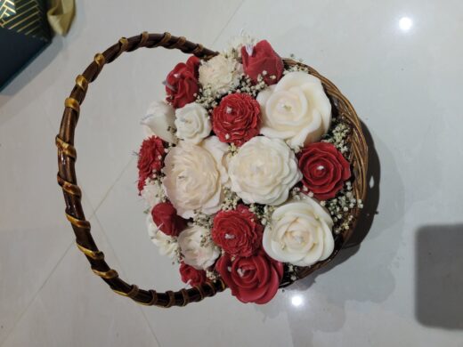 Candle Bouquet Red White Basket - Ziya Candles