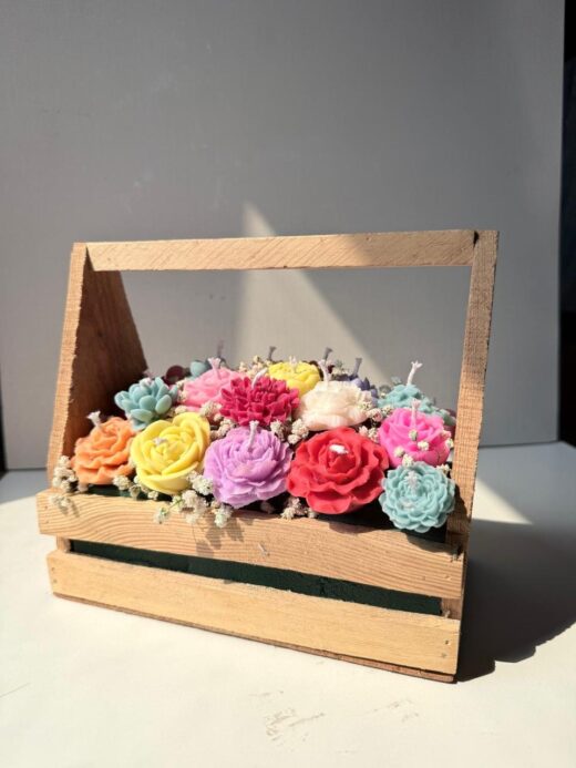 Wooden Crate Flower Candle Bouquet - Ziya Candles
